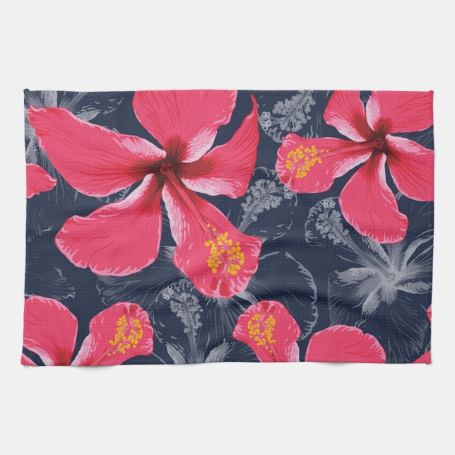 Linge De Cuisine Hibiscus Tropical Fleurs été Design (Horizontal)