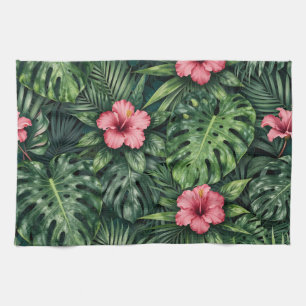 Linge De Cuisine Hibiscus Tropical Monstera Motif Jungle