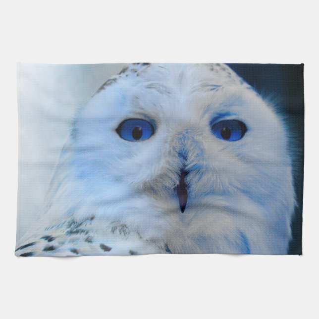Linge De Cuisine Hibou de neige observé par bleu (Horizontal)
