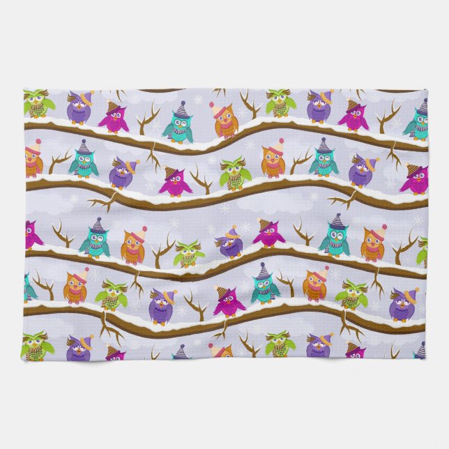 Linge De Cuisine Hiboux d'hiver (Horizontal)
