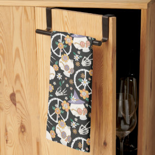 Linge De Cuisine Hippie Halloween Skulls et Fleurs Motif