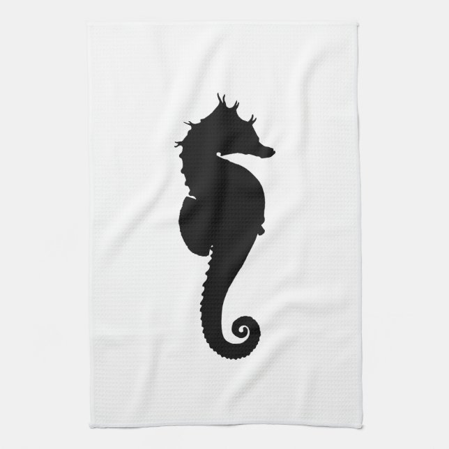 Linge De Cuisine Hippocampe noir et blanc (Vertical)