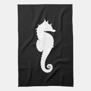 Linge De Cuisine Hippocampe noir et blanc