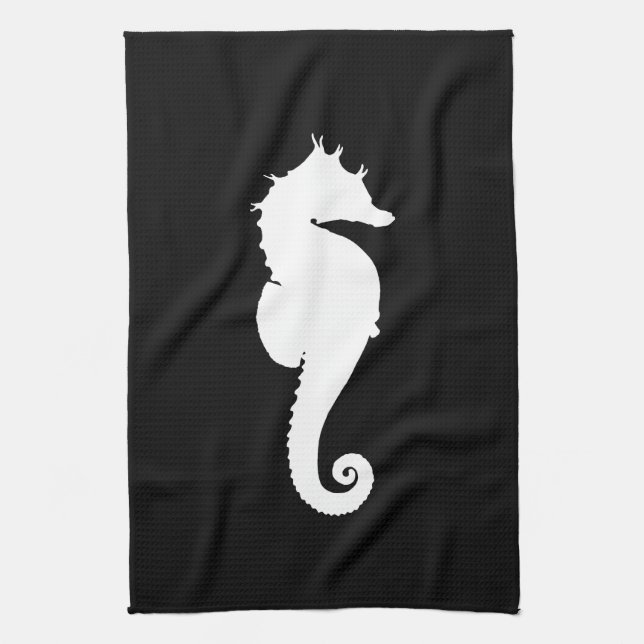 Linge De Cuisine Hippocampe noir et blanc (Vertical)