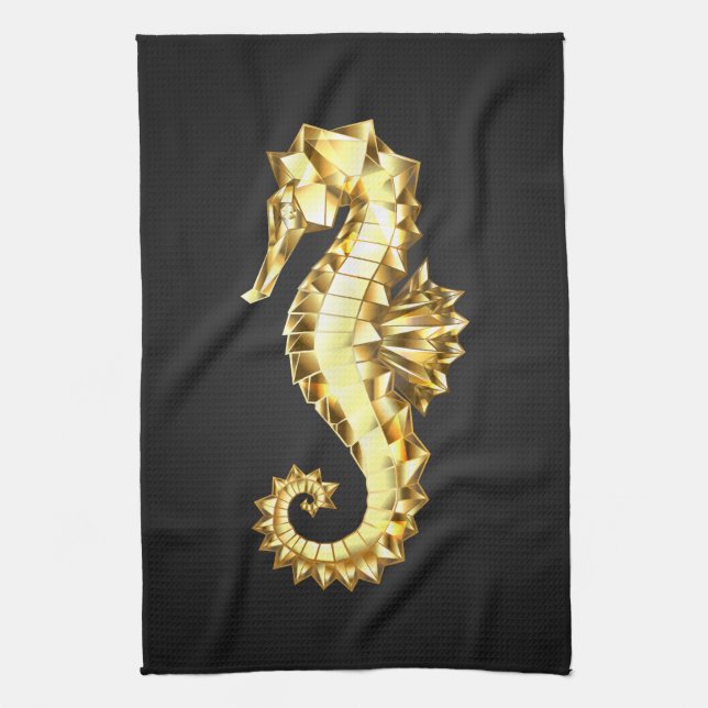 Linge De Cuisine Hippocampe Polygonal Or (Vertical)