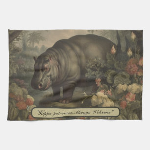 Linge De Cuisine Hippopotame botanique vintage, personnalisable
