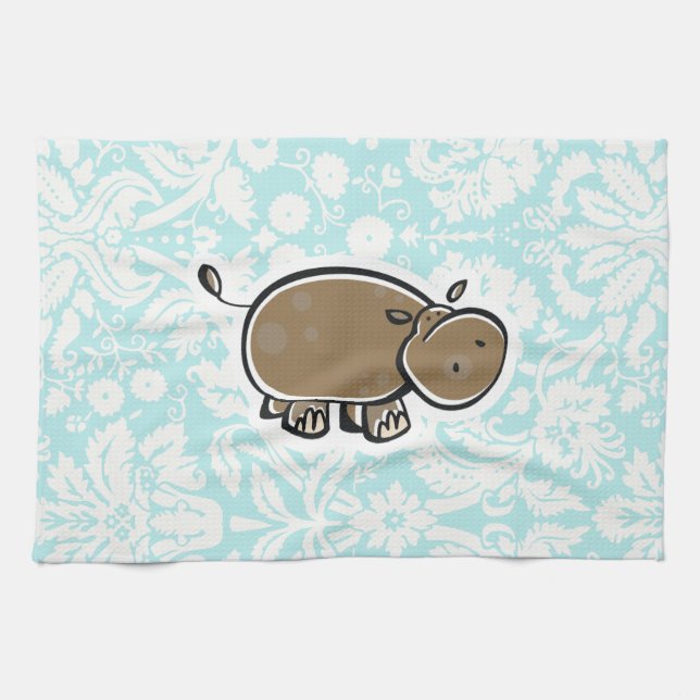 Linge De Cuisine Hippopotame mignon ; Teal (Horizontal)