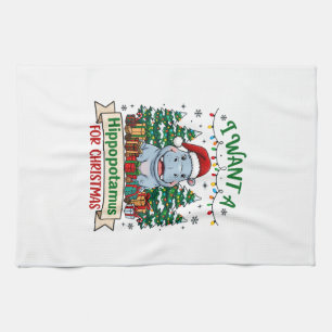 Linge De Cuisine Hippopotame Noël Hippo Chapeau de Père Noël Arbres