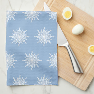 Linge De Cuisine Hiver Blue Ornamental G Clef Snowflake Motif