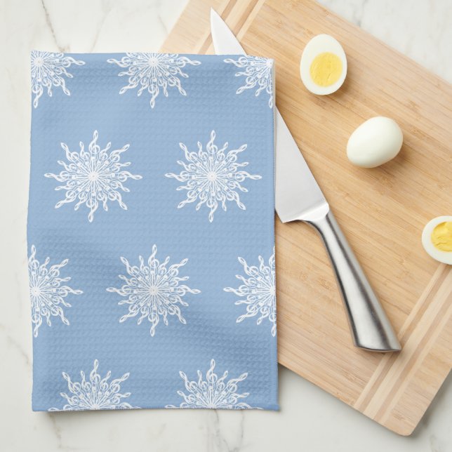 Linge De Cuisine Hiver Blue Ornamental G Clef Snowflake Motif (Quart Plié)