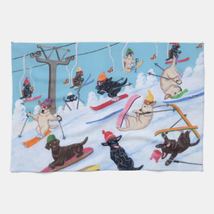Linge De Cuisine Hiver Fun Skiing Labradors