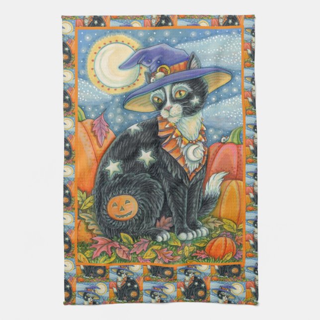 LINGE DE CUISINE HOCUS POCUS NOIR CAT WITCH & MOUSE HALLOWEEN (Vertical)