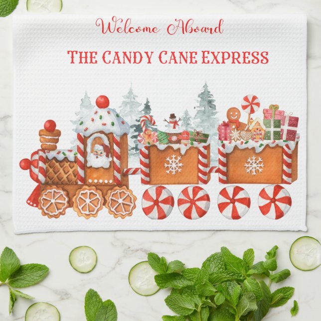 Linge De Cuisine Holiday kitchen towel candy cane express (Plié)
