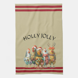 Linge De Cuisine Holly Jolly - Poulets de Noël avec chapeaux de Pèr