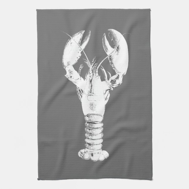 Linge De Cuisine Homard blanc sur gris (Vertical)