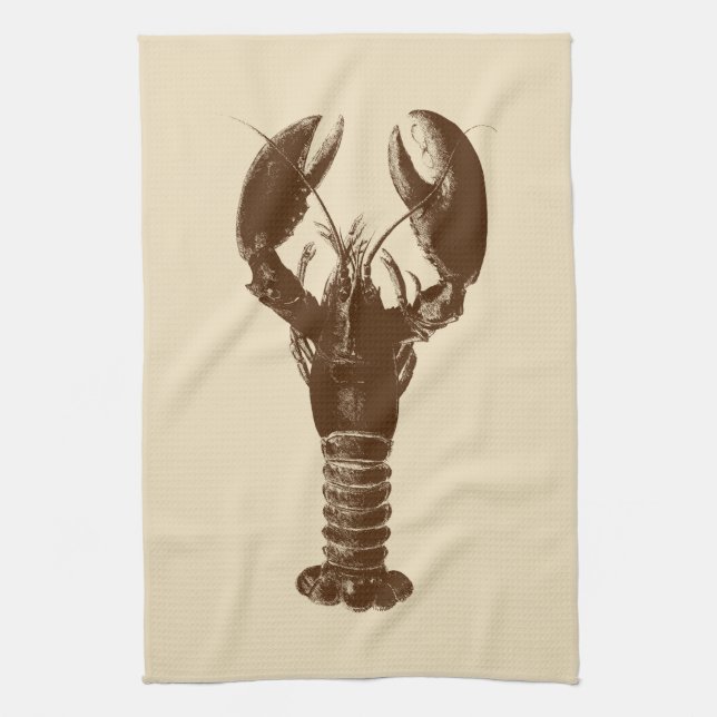 Linge De Cuisine Homard Brown foncé sur beige clair (Vertical)