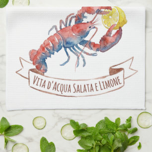 Linge De Cuisine Homard et citron à l'aquarelle italien