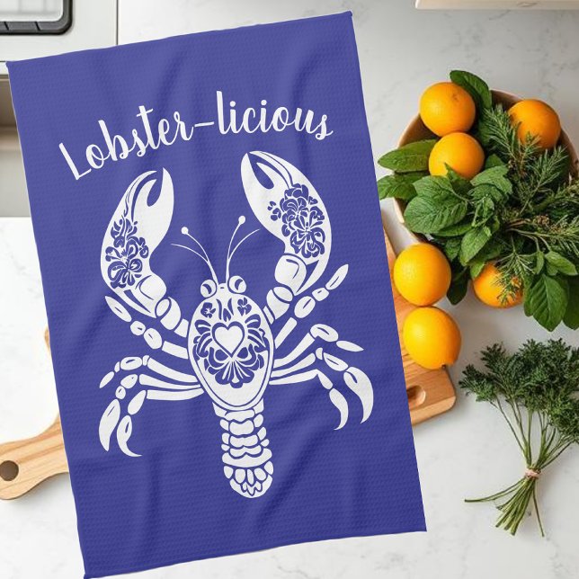 Linge De Cuisine Homard-Hawaiien-Pêcheur-Coeur Bleu (Lobster-Lobster-licious-Hawaiian-Tropical-Fisherman Core-Kitchen Towel-Blue)
