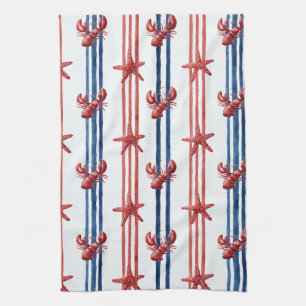 Linge De Cuisine Homard Rouge Blanc Bleu Patriotique Étoiles (1)