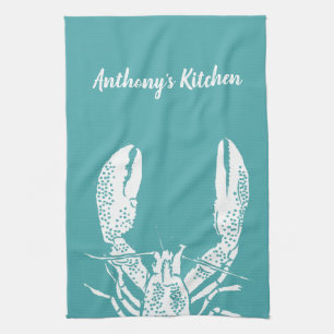 Linge De Cuisine Homard turquoise et blanc, Nautique Personnalisé