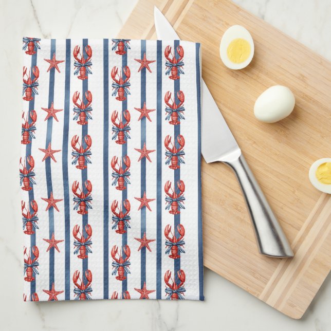 Linge De Cuisine Homards et étoiles de mer coquettes (Quart Plié)