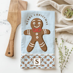 Linge De Cuisine Homme en pain d'épices Monogramme Bleu Joyeux Noël