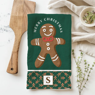 Linge De Cuisine Homme en pain d'épices Monogramme vert Joyeux Noël