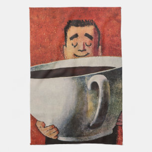 Linge De Cuisine Homme heureux vintage buvant une tasse géante de c