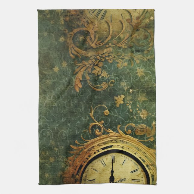 Linge De Cuisine Horloge antique émeraude verte Steampunk (Vertical)