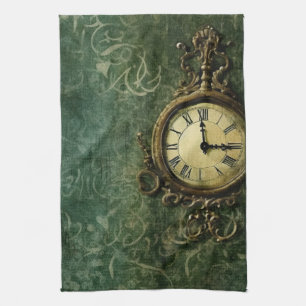 Linge De Cuisine Horloge mécanique Steampunk vieillie sur fond vert