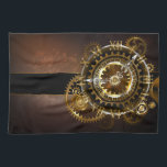 Linge De Cuisine Horloge Steampunk avec des engrenages anciens<br><div class="desc">Montres anciennes et fantastiques avec des engrenages dorés et laiton sur un arrière - plan brun et rouillé. Style Steampunk.</div>