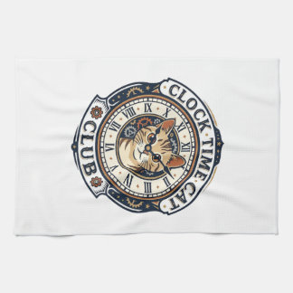 Linge De Cuisine Horloge Temps Chat Chat Graphique Tee Art - Horlog