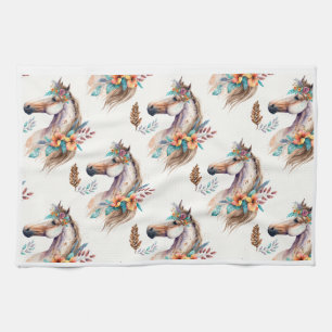 Linge De Cuisine Horse boho floral flower seamless pattern