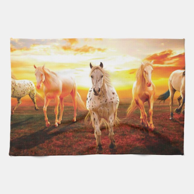 Linge De Cuisine Horses at sunset throw pillow (Horizontal)