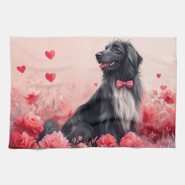 Linge De Cuisine Hound afghan avec Roses - Saint Valentin (Horizontal)
