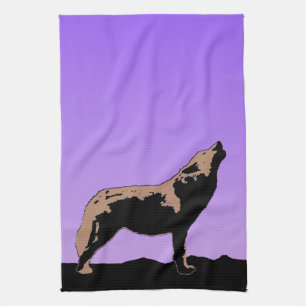 Linge De Cuisine Howling Wolf at Sunset - Art faunique original