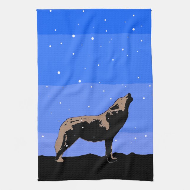 Linge De Cuisine Howling Wolf en hiver - Art faunique original (Vertical)