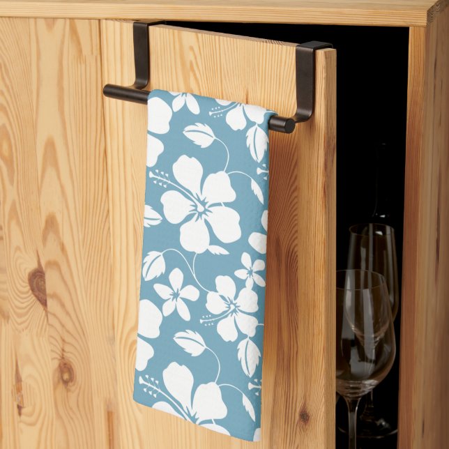 LINGE DE CUISINE HULA HAÏIENNE (HIBISCUS) ESCLAT BLEU (Pliage en tiers)