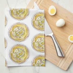 Linge De Cuisine Hummus Houmous Pois Chickpeas Méditerranéen Plongé