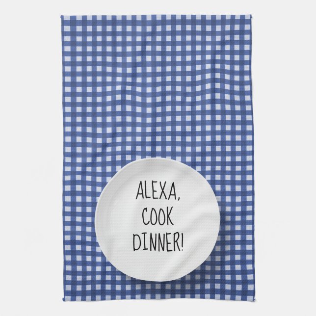 Linge De Cuisine Humour de commande Alexa sur en vichy (Vertical)
