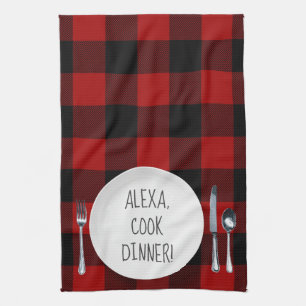 Linge De Cuisine Humour de la commande Alexa sur buffalo plaid