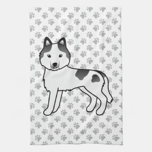 Linge De Cuisine Husky sibérien pie balck dessiné de façon mignonne