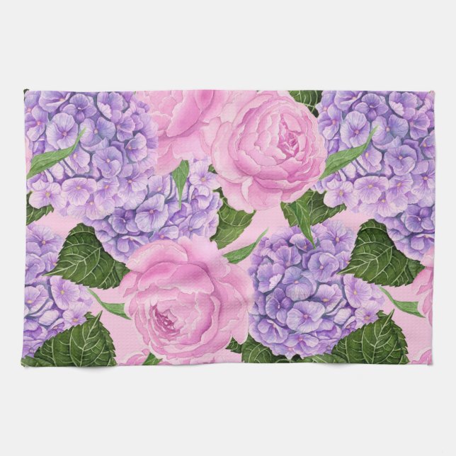 Linge De Cuisine Hydrangea et motif de pivoine (Horizontal)