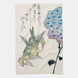 Linge De Cuisine Hydrangea et Pinsons, Hiroshige, Ukiyo-e