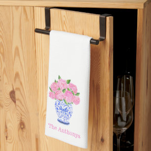 Linge De Cuisine Hydrangea Rose Pâle Chinoiserie Personnalisée