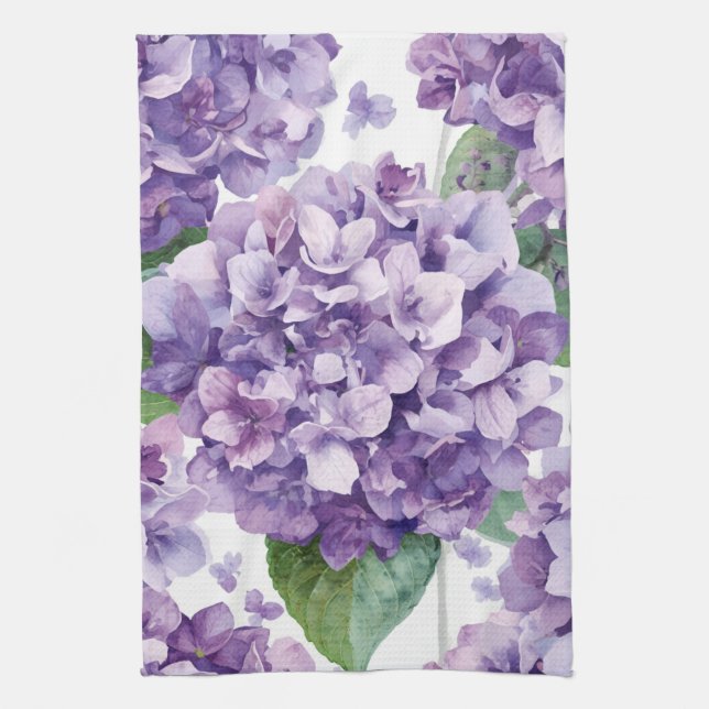 Linge De Cuisine Hydrangea Violette Fleur Lavande Aquarelle  (Vertical)