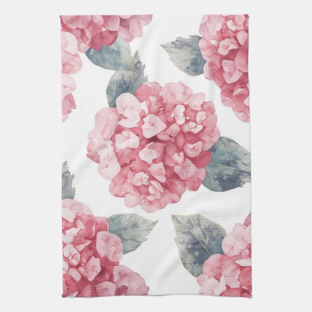 Linge De Cuisine Hydrangeas Roses Peinture Fleurs Aquarelle Florale (Vertical)