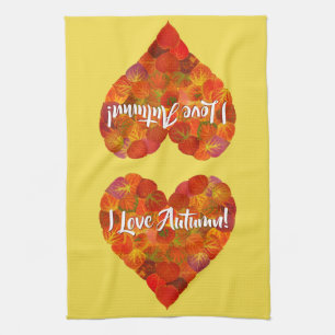 Linge De Cuisine I Love Automne!—Rouge Aspen Leaf Heart 1