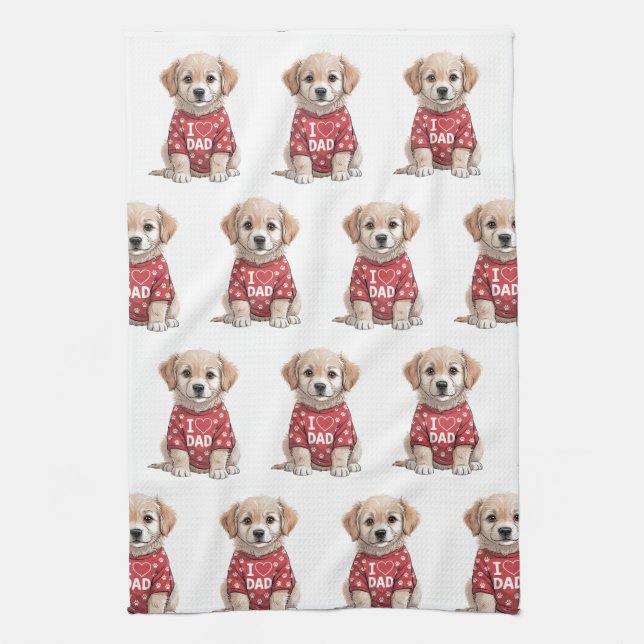 Linge De Cuisine I Love Dad Cute Puppy Dog with Paw Prints (Vertical)
