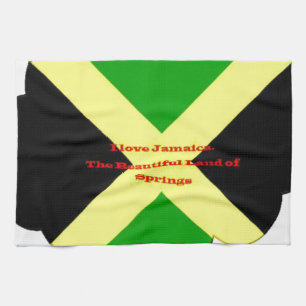 Linge De Cuisine I Love Jamaica Text on Flag Art Print